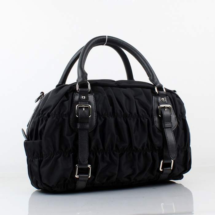 Prada Nylon Jacquard Top Handle Bag Bordeaux BN0397 Black
