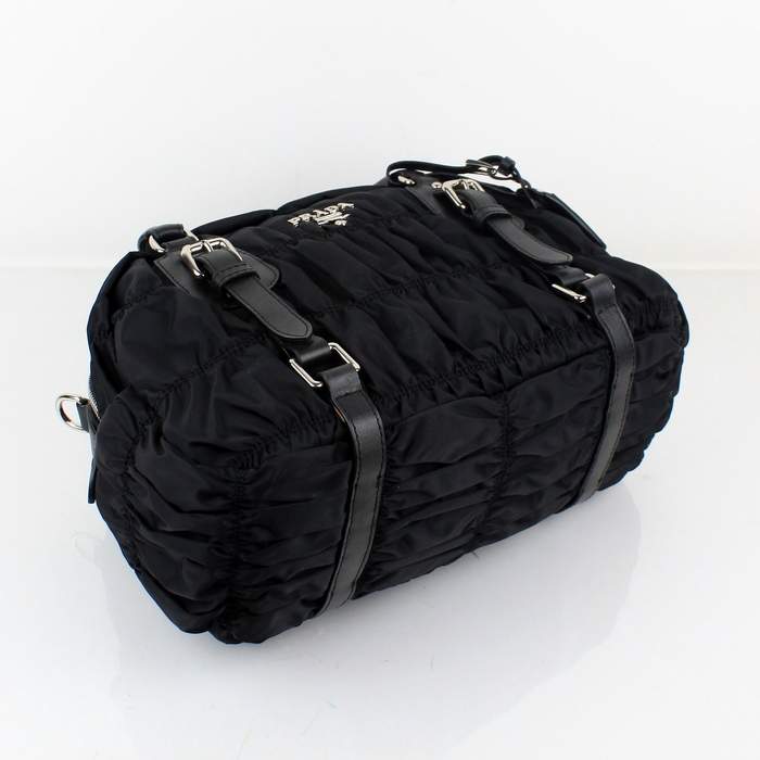 Prada Nylon Jacquard Top Handle Bag Bordeaux BN0397 Black - Click Image to Close