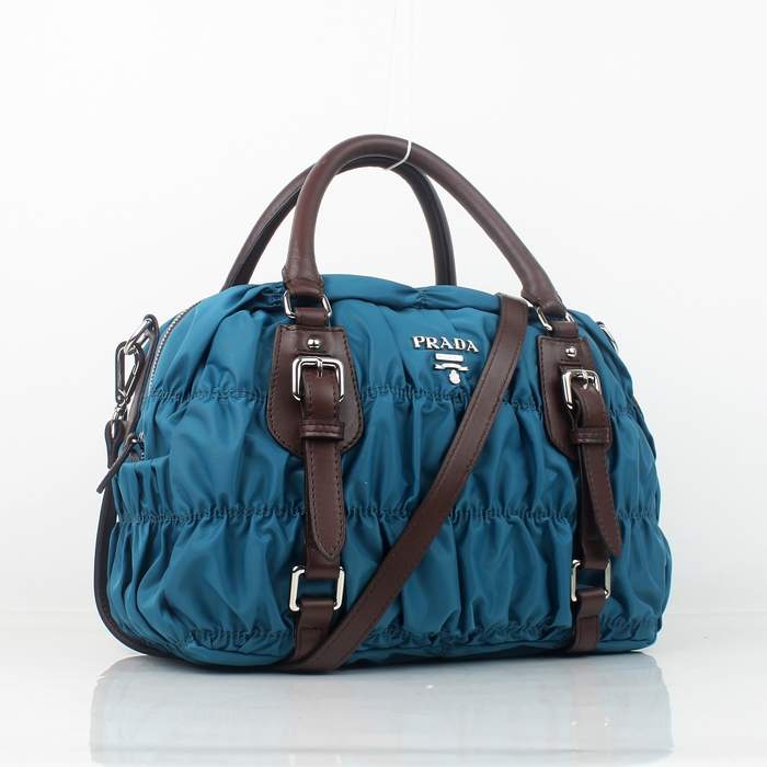 Prada Nylon Jacquard Top Handle Bag Bordeaux BN0397 Blue