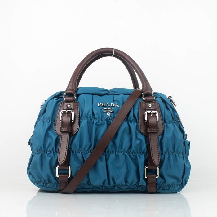 Prada Nylon Jacquard Top Handle Bag Bordeaux BN0397 Blue
