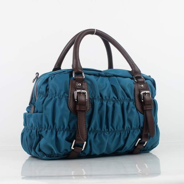 Prada Nylon Jacquard Top Handle Bag Bordeaux BN0397 Blue - Click Image to Close