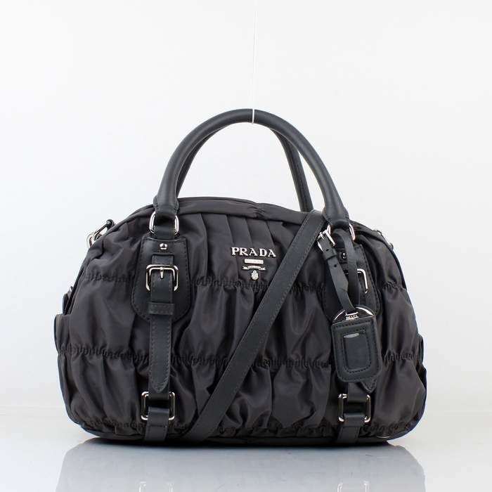 Prada Nylon Jacquard Top Handle Bag Bordeaux BN0397 Grey - Click Image to Close