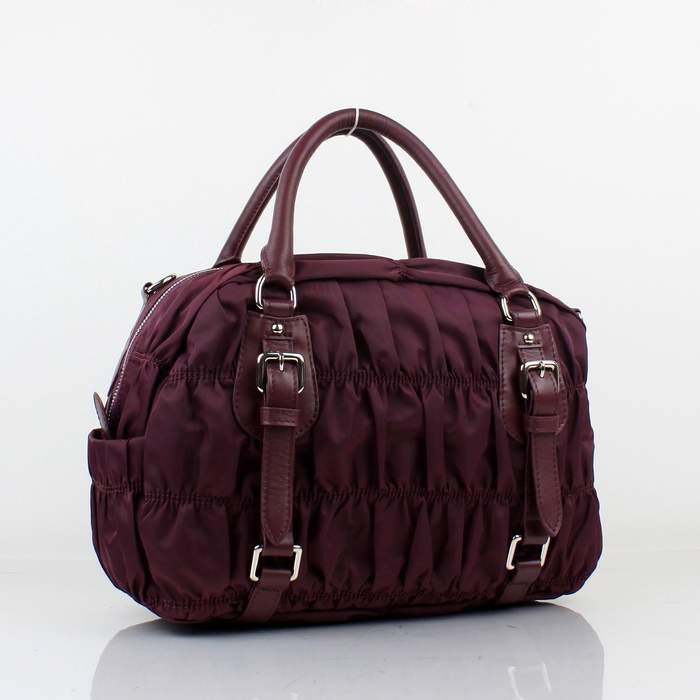 Prada Nylon Jacquard Top Handle Bag Bordeaux BN0397 Red