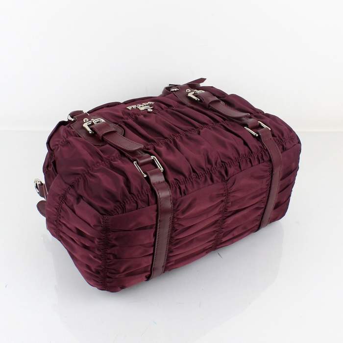 Prada Nylon Jacquard Top Handle Bag Bordeaux BN0397 Red