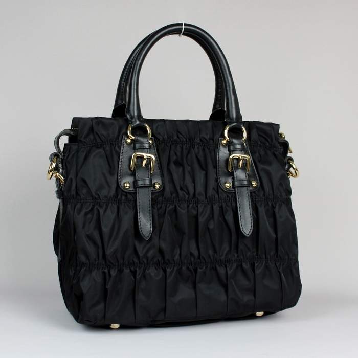 Prada Gaufre Fabric Top Handle Bag BN1336A Black - Click Image to Close