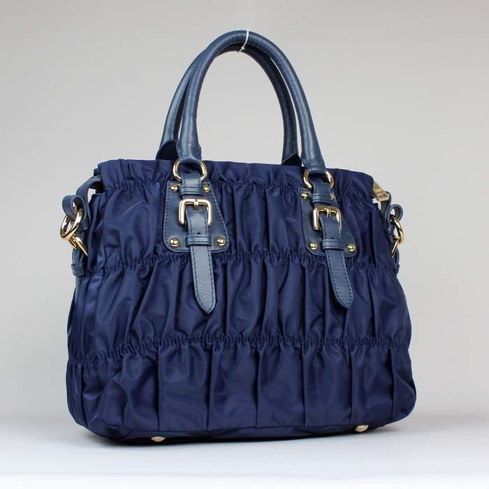 Prada Gaufre Fabric Top Handle Bag BN1336A Blue - Click Image to Close