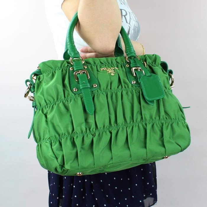 Prada Gaufre Fabric Top Handle Bag BN1336A Green - Click Image to Close