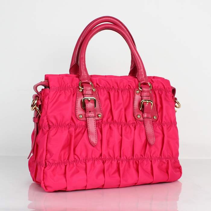 Prada Gaufre Fabric Top Handle Bag BN1336A Rose Red - Click Image to Close