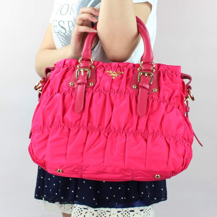 Prada Gaufre Fabric Top Handle Bag BN1336A Rose Red