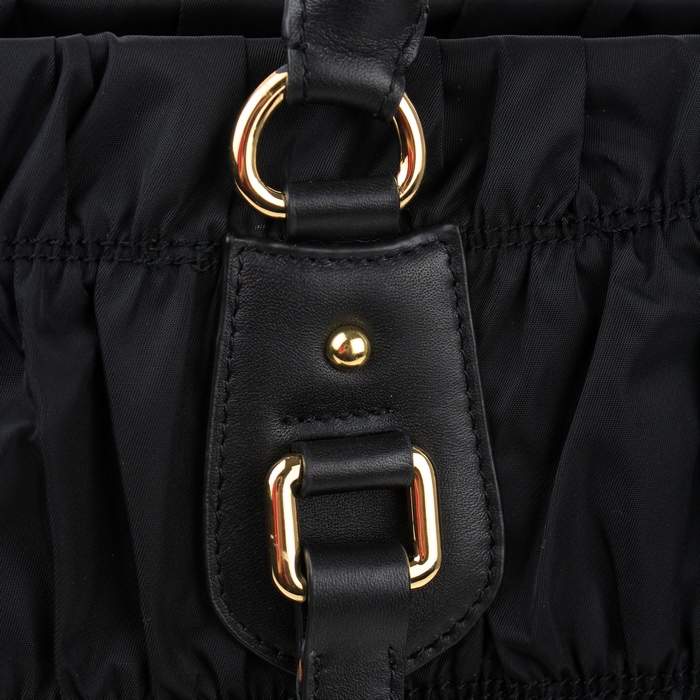 Prada Gaufre Fabric Top Handle Bag BN1336 Black - Click Image to Close