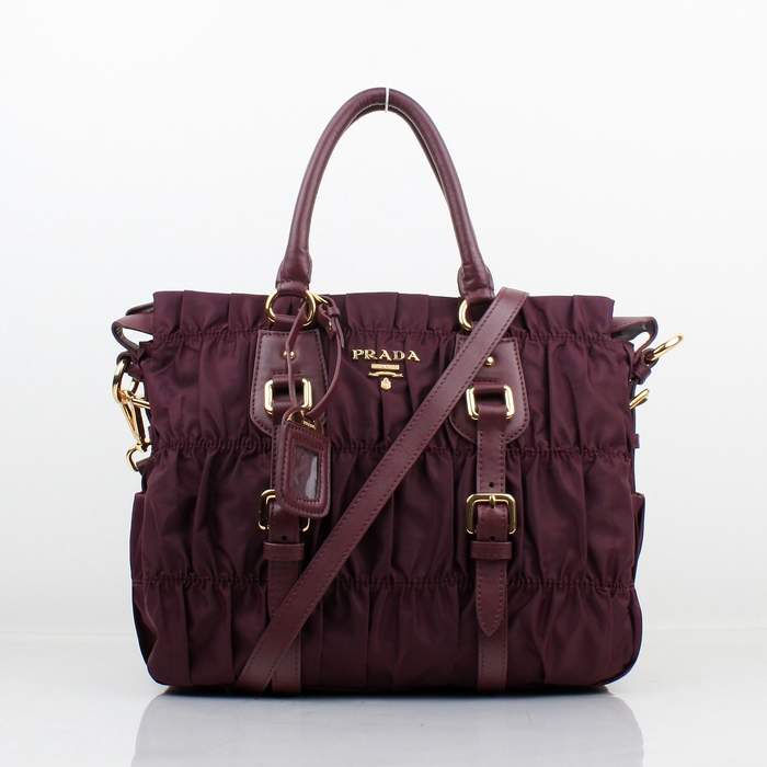 Prada Gaufre Fabric Top Handle Bag BN1336 Red - Click Image to Close