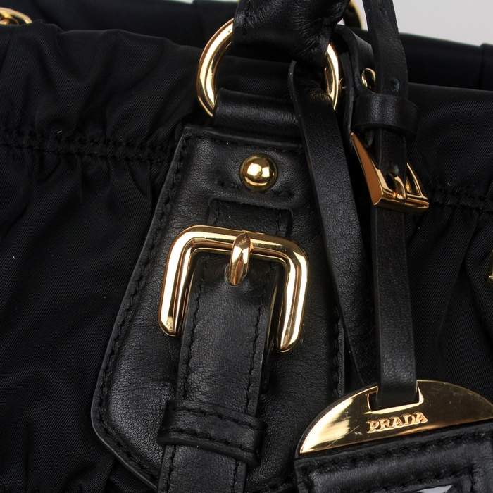 Prada Gaufre Fabric Top Handle Bag BN1407 Black - Click Image to Close