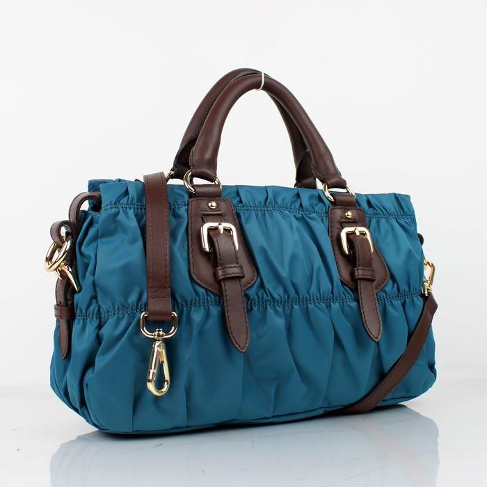Prada Gaufre Fabric Top Handle Bag BN1407 Blue - Click Image to Close