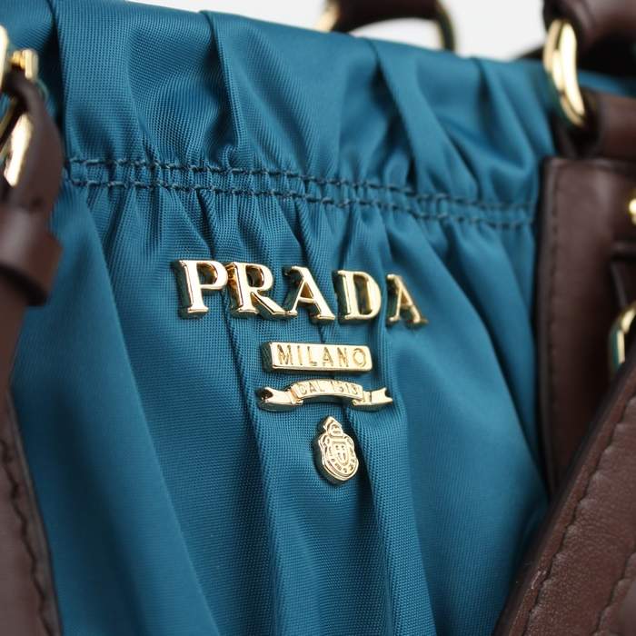 Prada Gaufre Fabric Top Handle Bag BN1407 Blue - Click Image to Close
