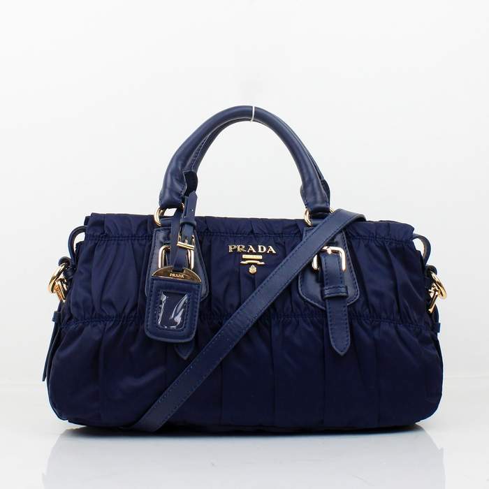 Prada Gaufre Fabric Top Handle Bag BN1407 Dark Blue - Click Image to Close