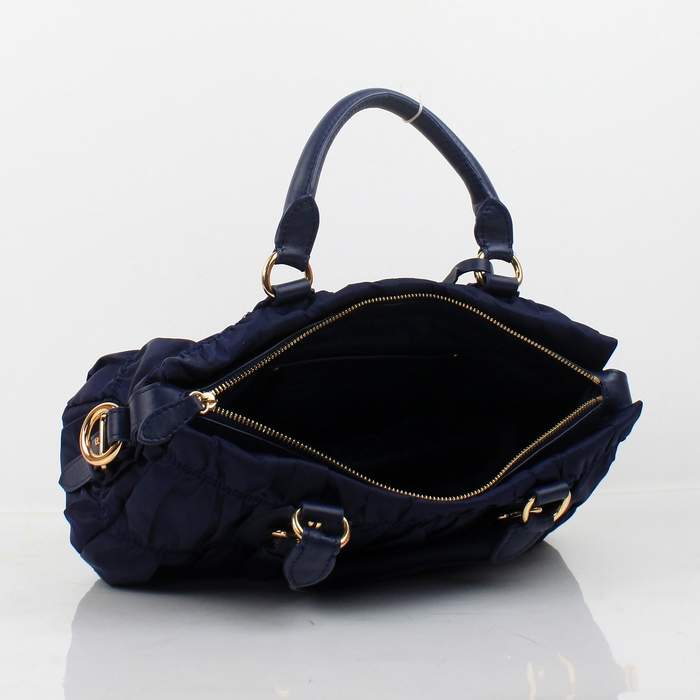 Prada Gaufre Fabric Top Handle Bag BN1407 Dark Blue - Click Image to Close