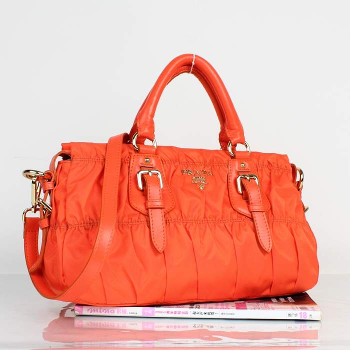 Prada Gaufre Fabric Top Handle Bag BN1407 Orange - Click Image to Close