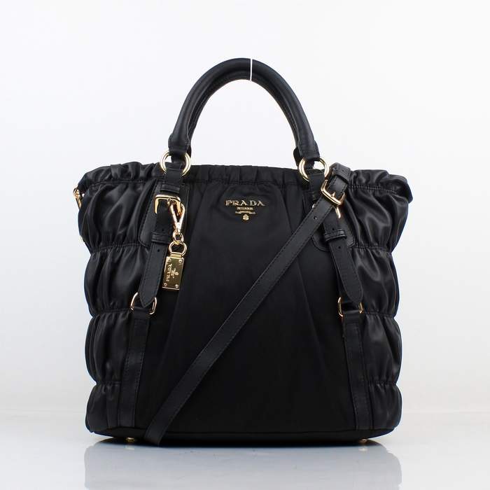 Prada BN1790 Black Leather Gauffre Tote Bag