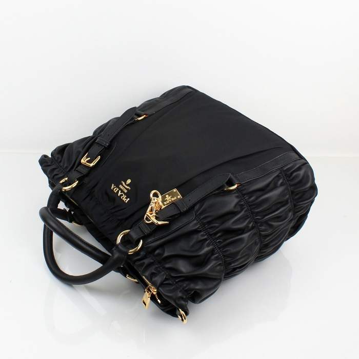 Prada BN1790 Black Leather Gauffre Tote Bag - Click Image to Close
