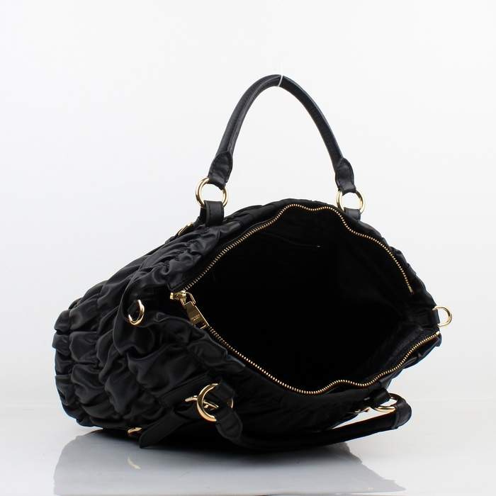 Prada BN1790 Black Leather Gauffre Tote Bag