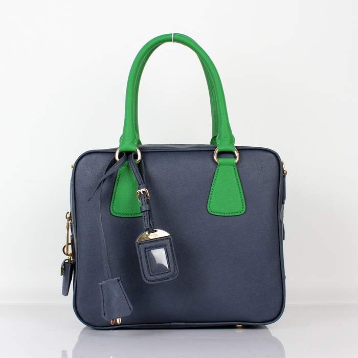 Prada Saffiano Leather Boston Bag - BL0757 Blue & Green