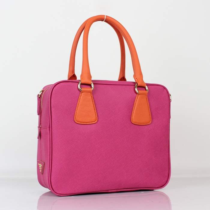 Prada Saffiano Leather Boston Bag - BL0757 Rose Red & Orange