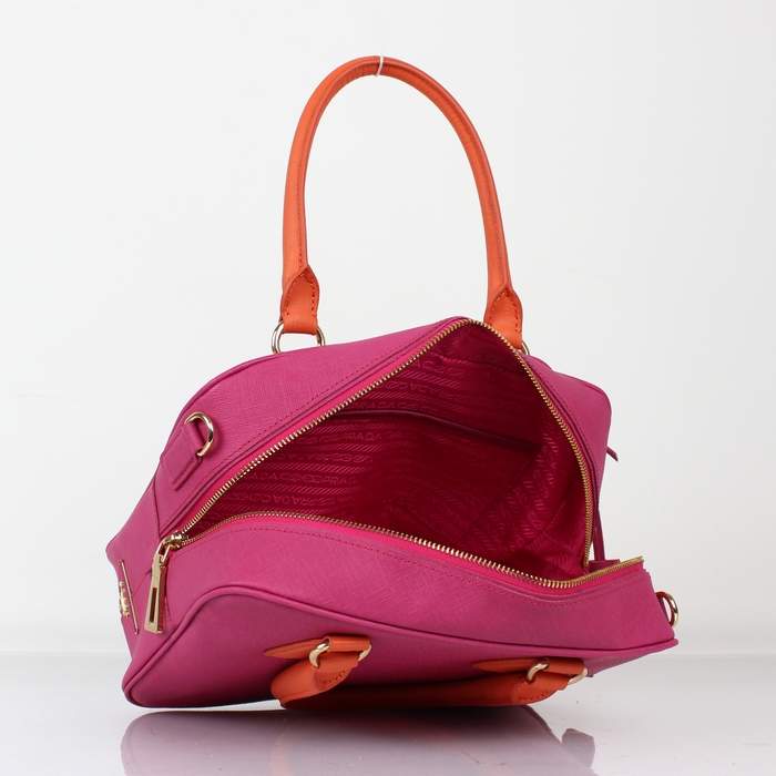 Prada Saffiano Leather Boston Bag - BL0757 Rose Red & Orange - Click Image to Close