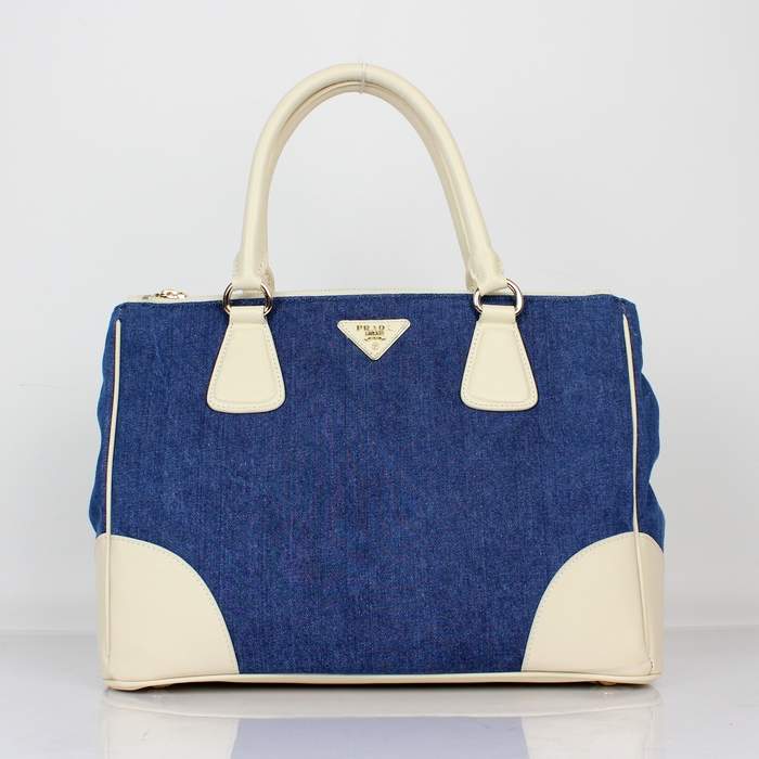 Prada 2012 Saffiano Leather Tote Bag BN1786 Blue & Cream