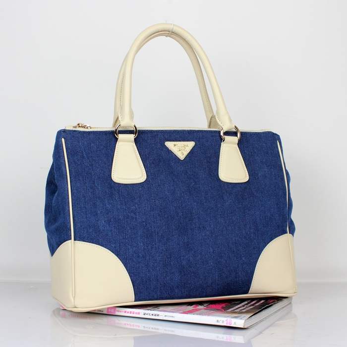 Prada 2012 Saffiano Leather Tote Bag BN1786 Blue & Cream - Click Image to Close