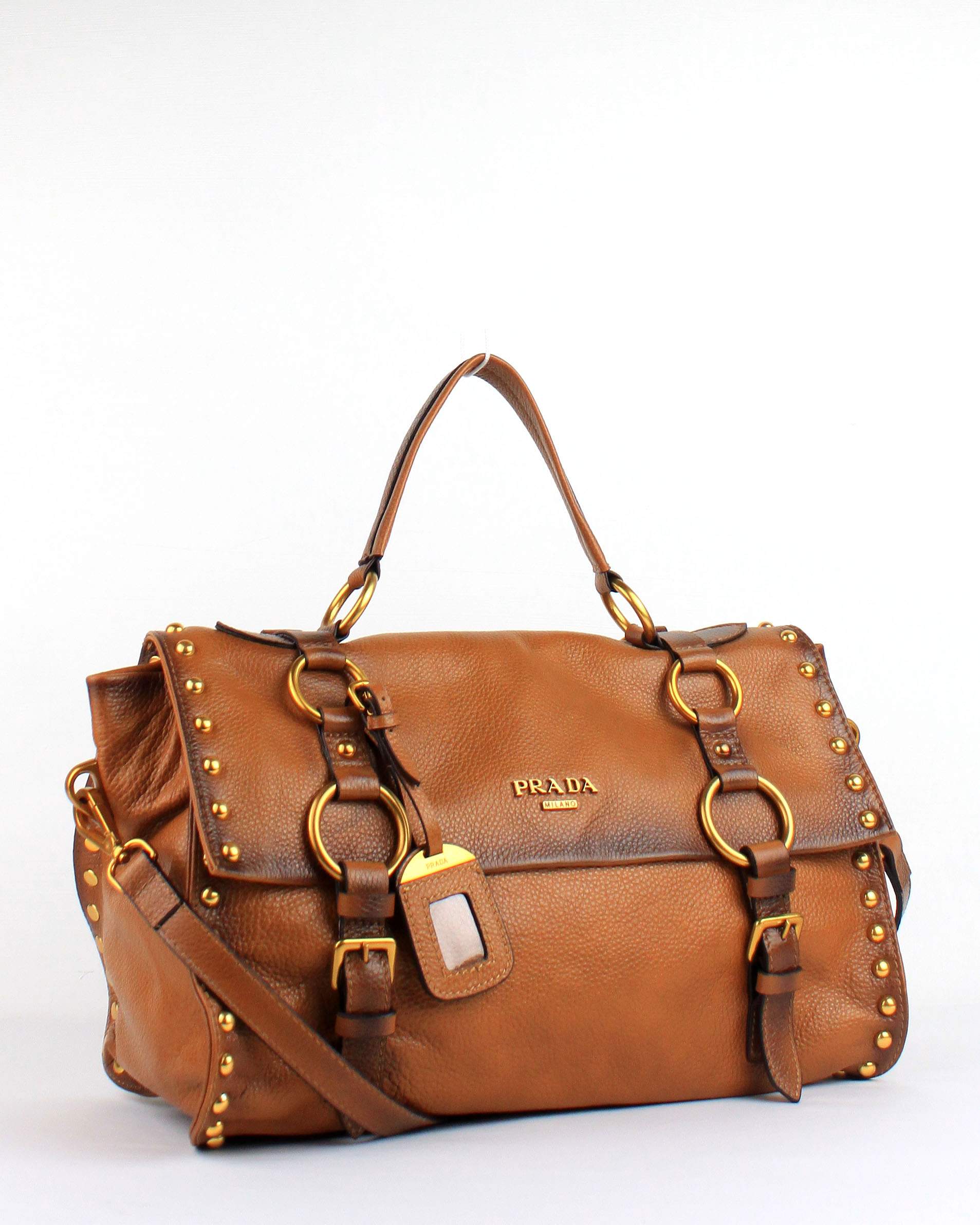 Prada Milled Leather Top Handle - 8028 Tan - Click Image to Close