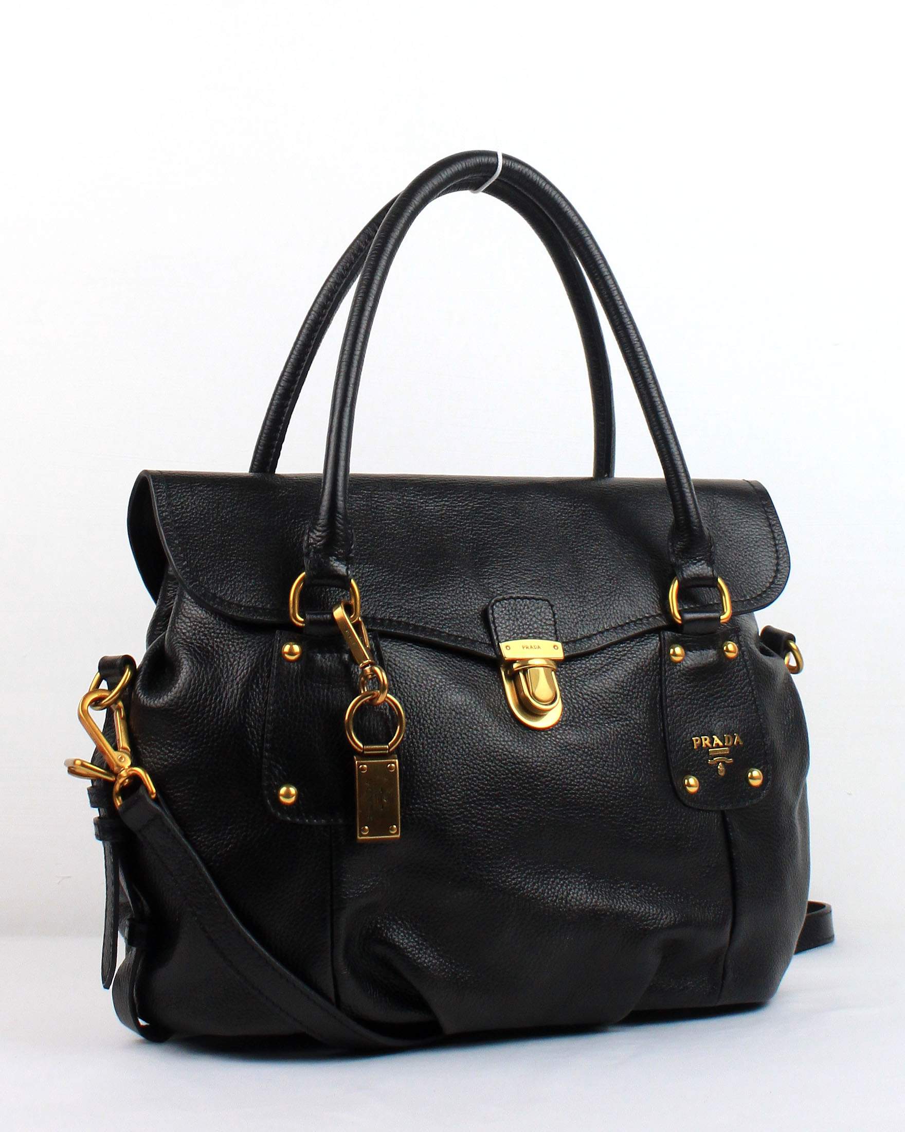 Prada Milled Leather Tote Bag - 8030 Black - Click Image to Close