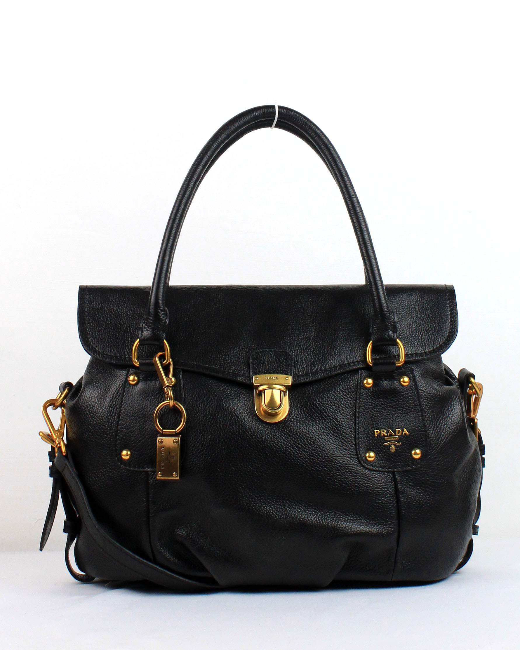 Prada Milled Leather Tote Bag - 8030 Black - Click Image to Close