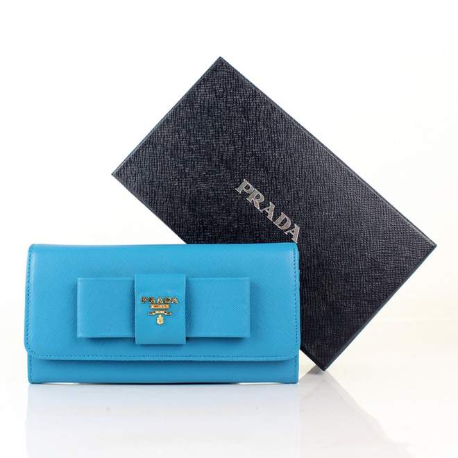 2013 Prada Real Leather Wallet - Prada IM1132A Blue - Click Image to Close