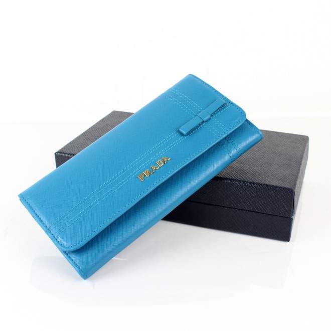 2013 Prada Real Leather Wallet - Prada IM1132C blue - Click Image to Close
