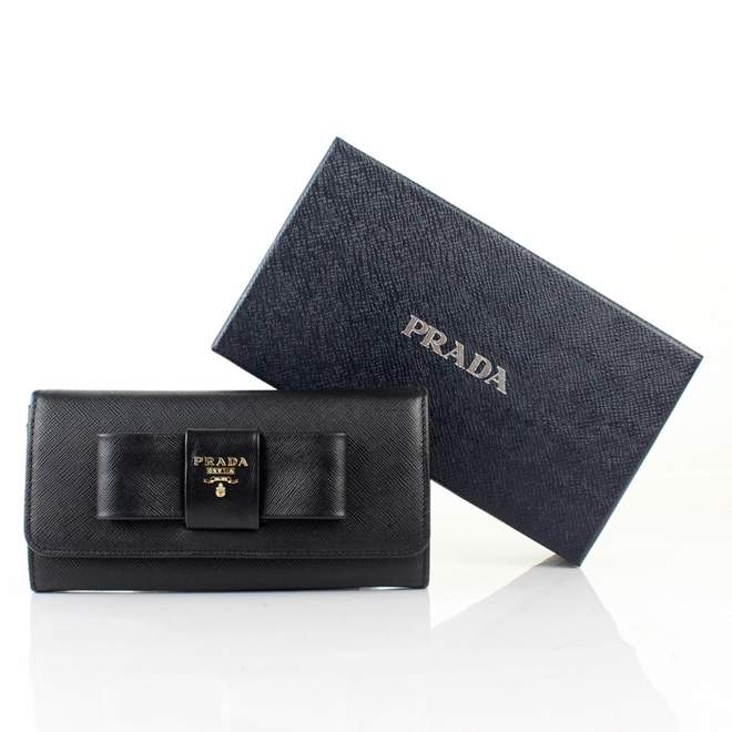2013 Prada Real Leather Wallet - Prada M1132A Black - Click Image to Close