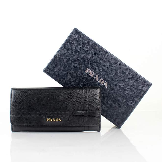 2013 Prada Real Leather Wallet - Prada M1132C Black - Click Image to Close