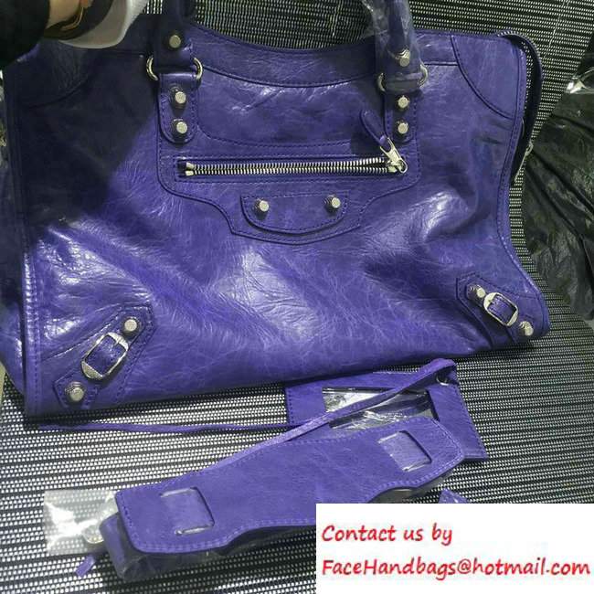 Balenciaga Lambskin Giant 12 Silver City Bag Purple - Click Image to Close