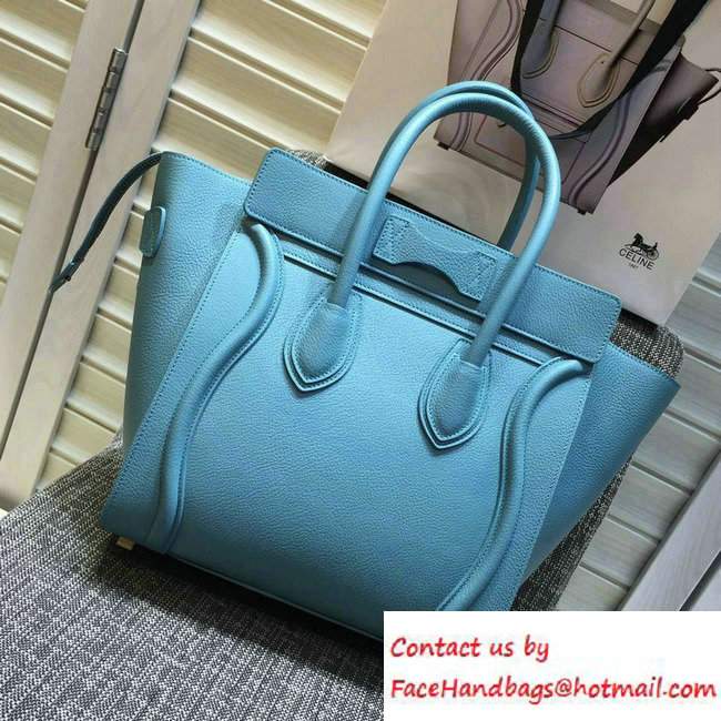 Celine Luggage Micro Tote Bag in Original Goatskin Leather Ice Blue 2016 - Click Image to Close