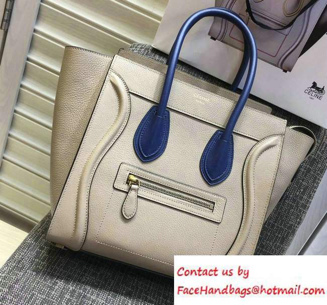Celine Luggage Micro Tote Bag in Original Grained Leather Beige/Royal Blue 2016 - Click Image to Close
