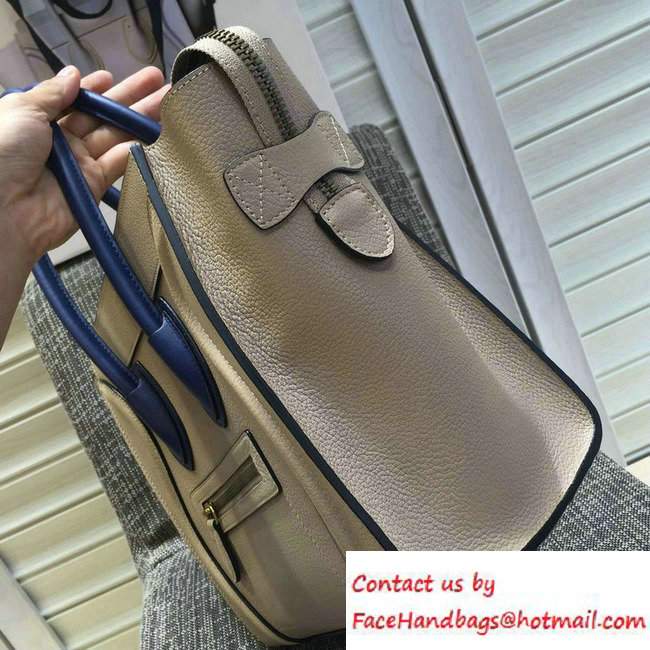 Celine Luggage Micro Tote Bag in Original Grained Leather Beige/Royal Blue 2016