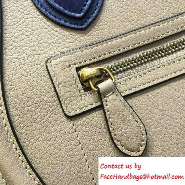 Celine Luggage Micro Tote Bag in Original Grained Leather Beige/Royal Blue 2016