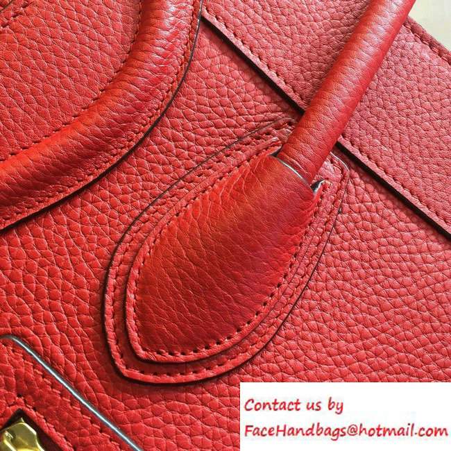 Celine Luggage Micro Tote Bag in Original Grained Leather Red/Gold 2016 - Click Image to Close