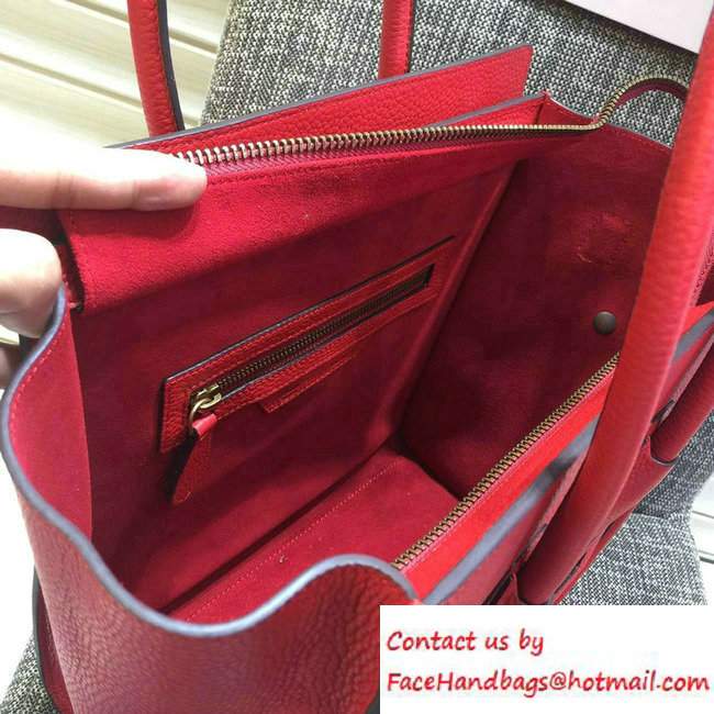 Celine Luggage Micro Tote Bag in Original Grained Leather Red/Gold 2016 - Click Image to Close