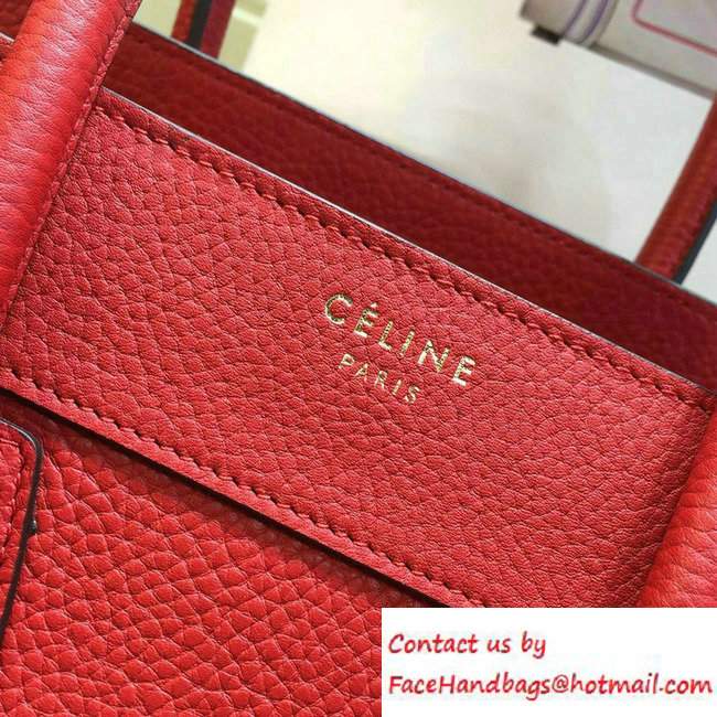 Celine Luggage Micro Tote Bag in Original Grained Leather Red/Gold 2016