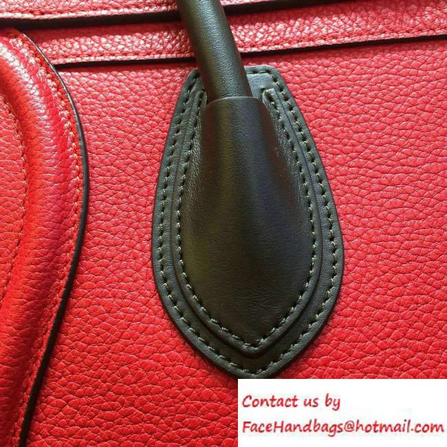Celine Luggage Micro Tote Bag in Original Grained Leather Red/Olive Green 2016