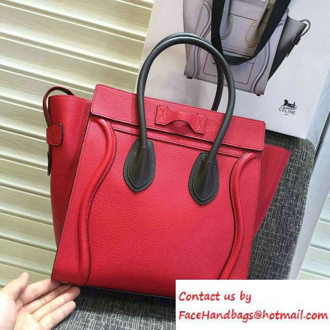 Celine Luggage Micro Tote Bag in Original Grained Leather Red/Olive Green 2016