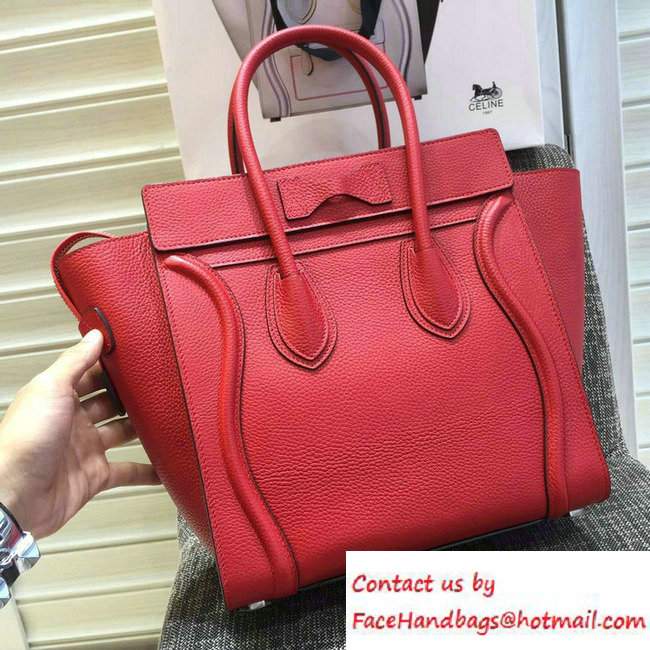 Celine Luggage Micro Tote Bag in Original Grained Leather Red/Silver 2016