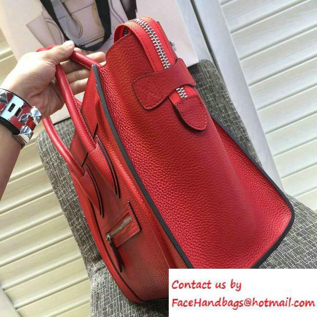 Celine Luggage Micro Tote Bag in Original Grained Leather Red/Silver 2016 - Click Image to Close