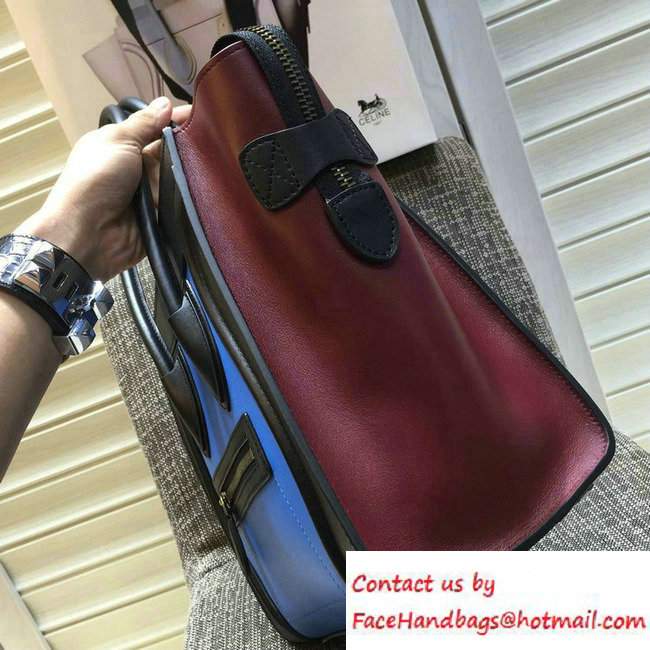 Celine Luggage Micro Tote Bag in Original Leather Black/Blue/Burgundy 2016 - Click Image to Close