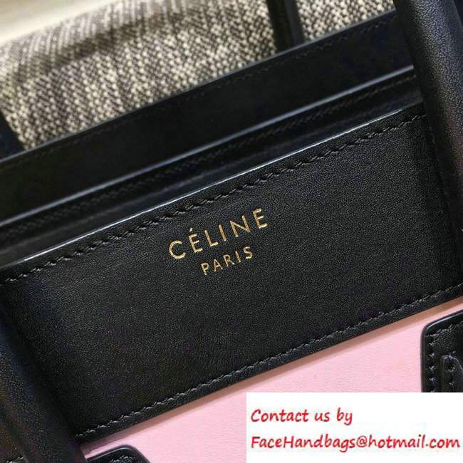 Celine Luggage Micro Tote Bag in Original Leather Black/Cherry Pink/White 2016 - Click Image to Close